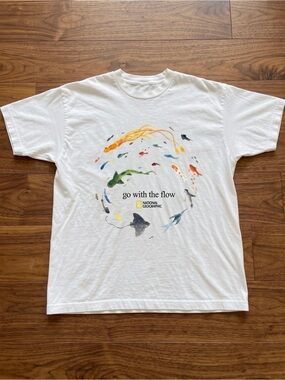 National Geographic Go With The Flow Watercolor Ocean Life White T-Shirt